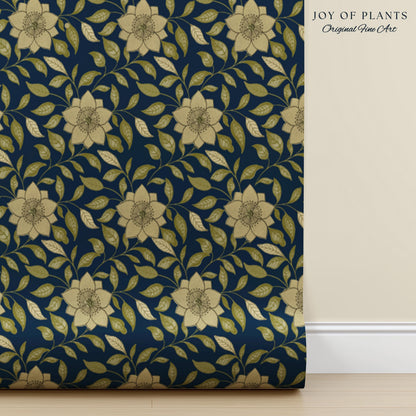 Rich Botanical Sophisticated Wallpaper | Moody Elegance Peel and Stick Wall Art Dark Academia Timeless Traditional Home Renter Friendly