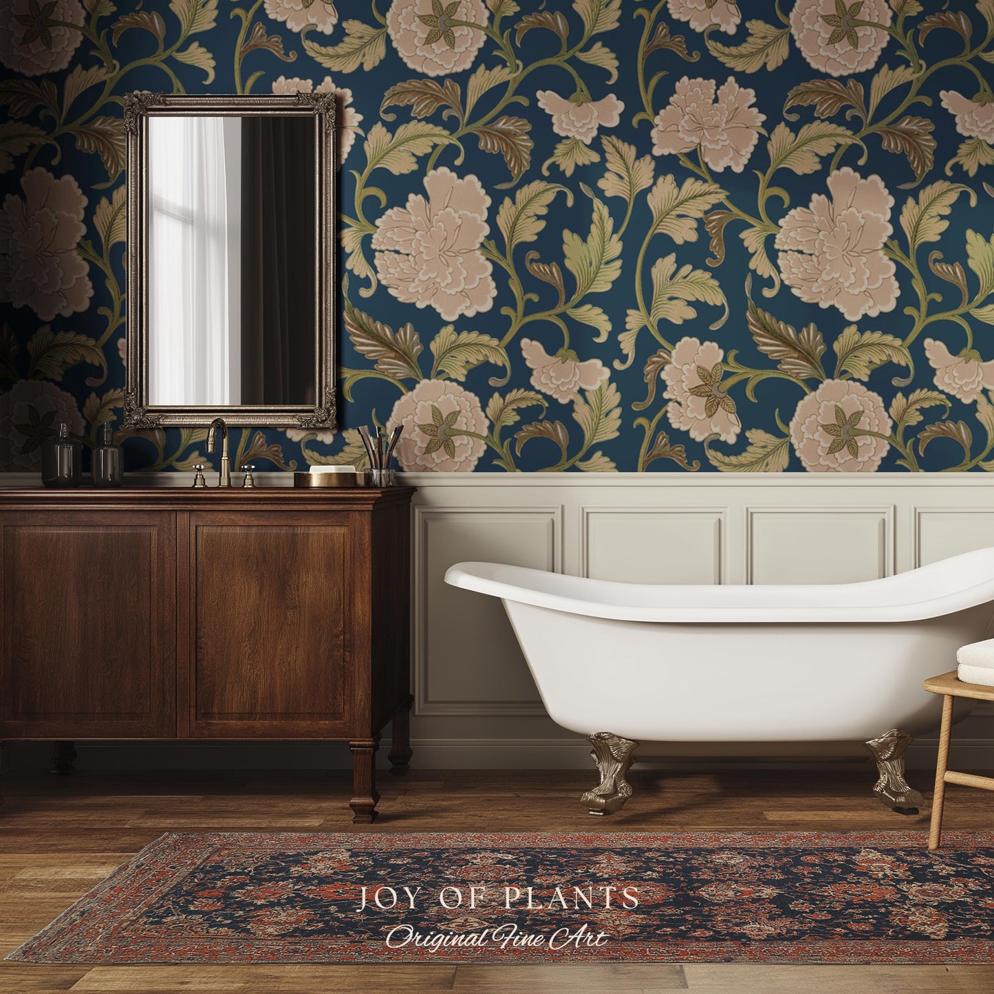 Refined Botanicals Bold Navy Wallpaper | Luxury Home Decor for Elegant Interiors Renter Friendly Accent Wall Heritage Inspired Statement Art