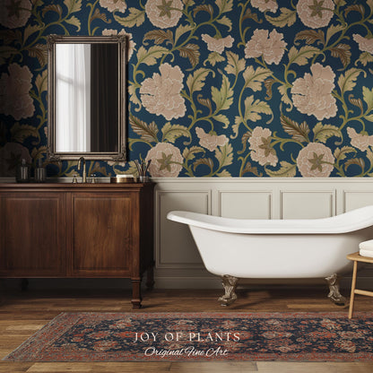 Refined Botanicals Bold Navy Wallpaper | Luxury Home Decor for Elegant Interiors Renter Friendly Accent Wall Heritage Inspired Statement Art