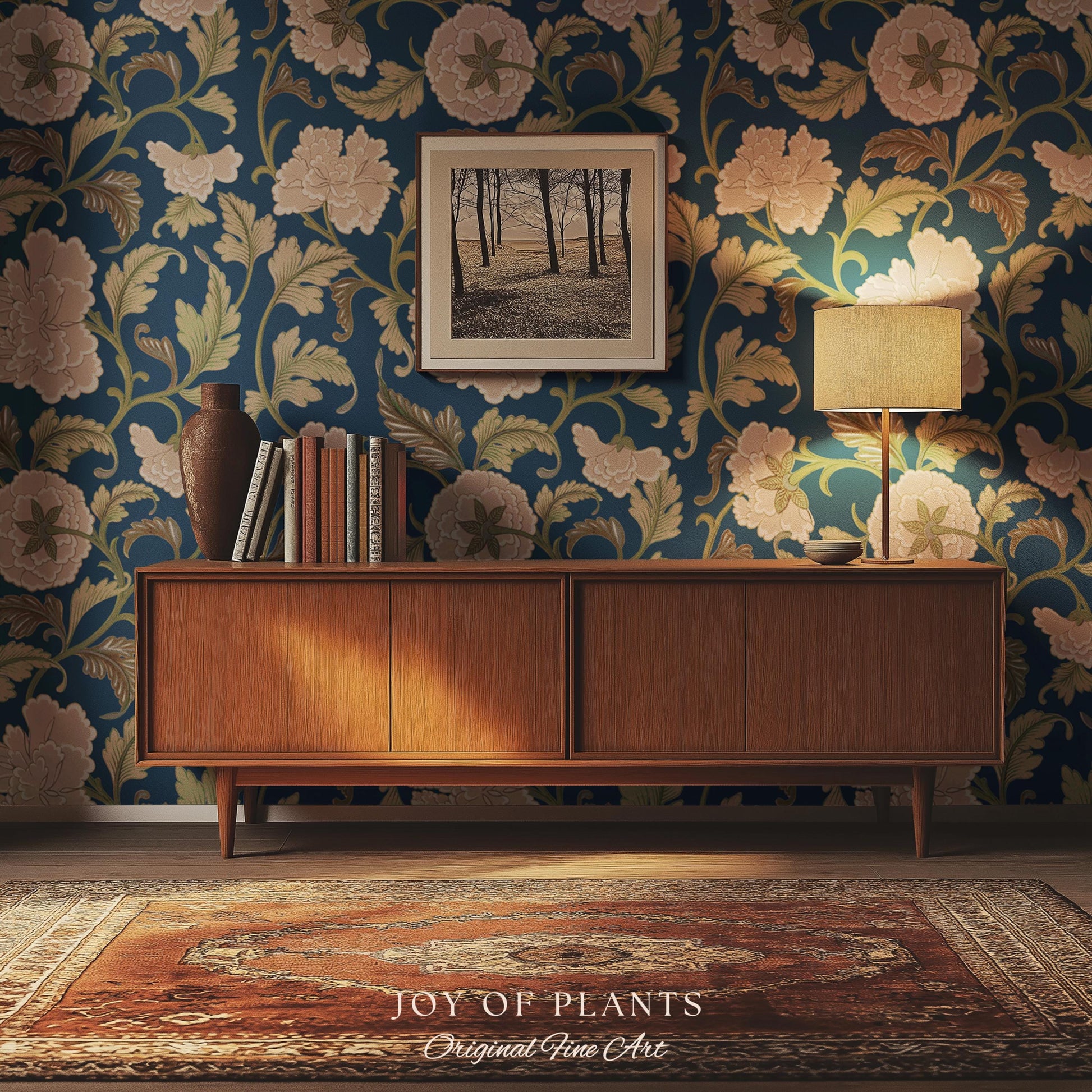 Refined Botanicals Bold Navy Wallpaper | Luxury Home Decor for Elegant Interiors Renter Friendly Accent Wall Heritage Inspired Statement Art