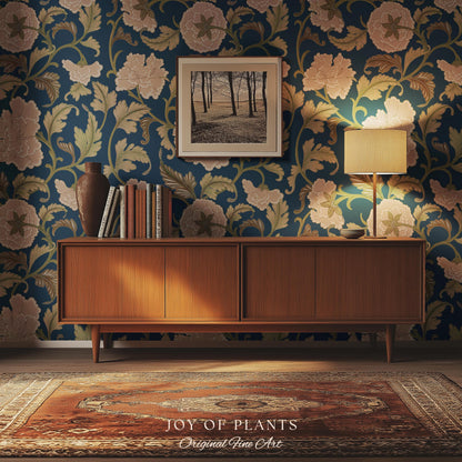 Refined Botanicals Bold Navy Wallpaper | Luxury Home Decor for Elegant Interiors Renter Friendly Accent Wall Heritage Inspired Statement Art