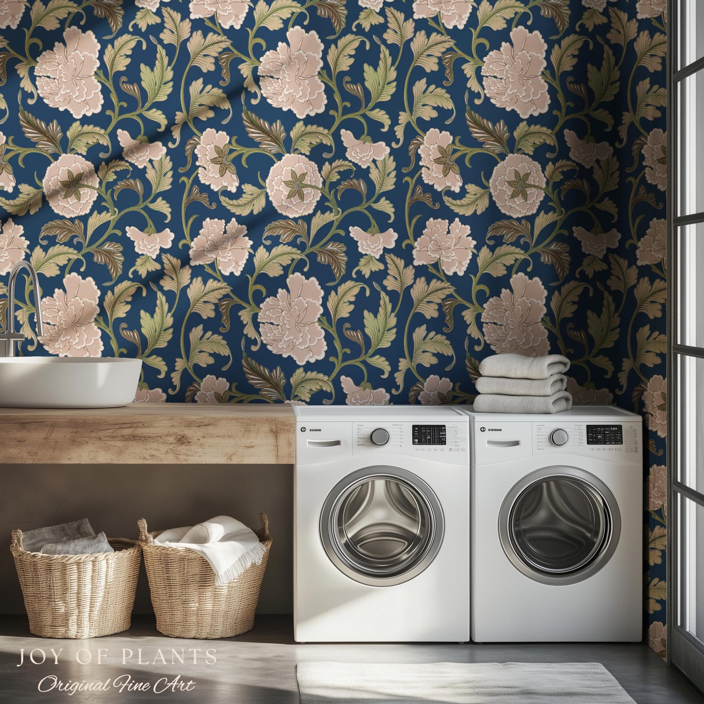 Refined Botanicals Bold Navy Wallpaper | Luxury Home Decor for Elegant Interiors Renter Friendly Accent Wall Heritage Inspired Statement Art