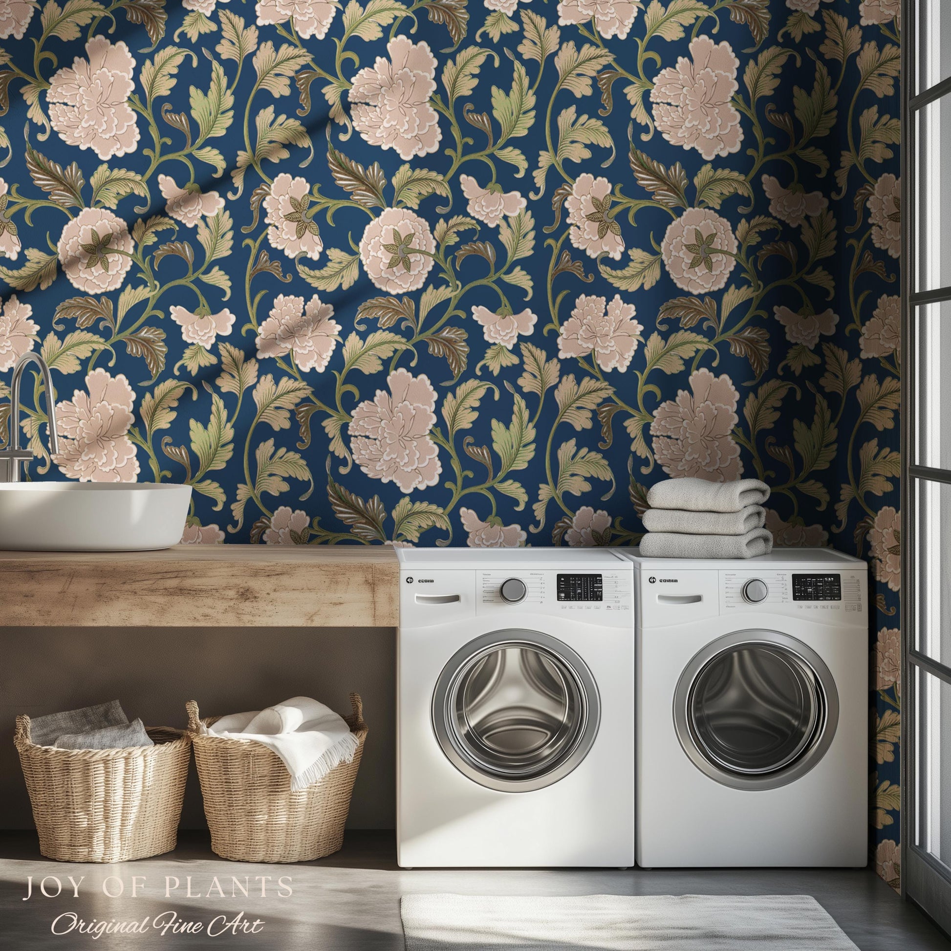 Refined Botanicals Bold Navy Wallpaper | Luxury Home Decor for Elegant Interiors Renter Friendly Accent Wall Heritage Inspired Statement Art