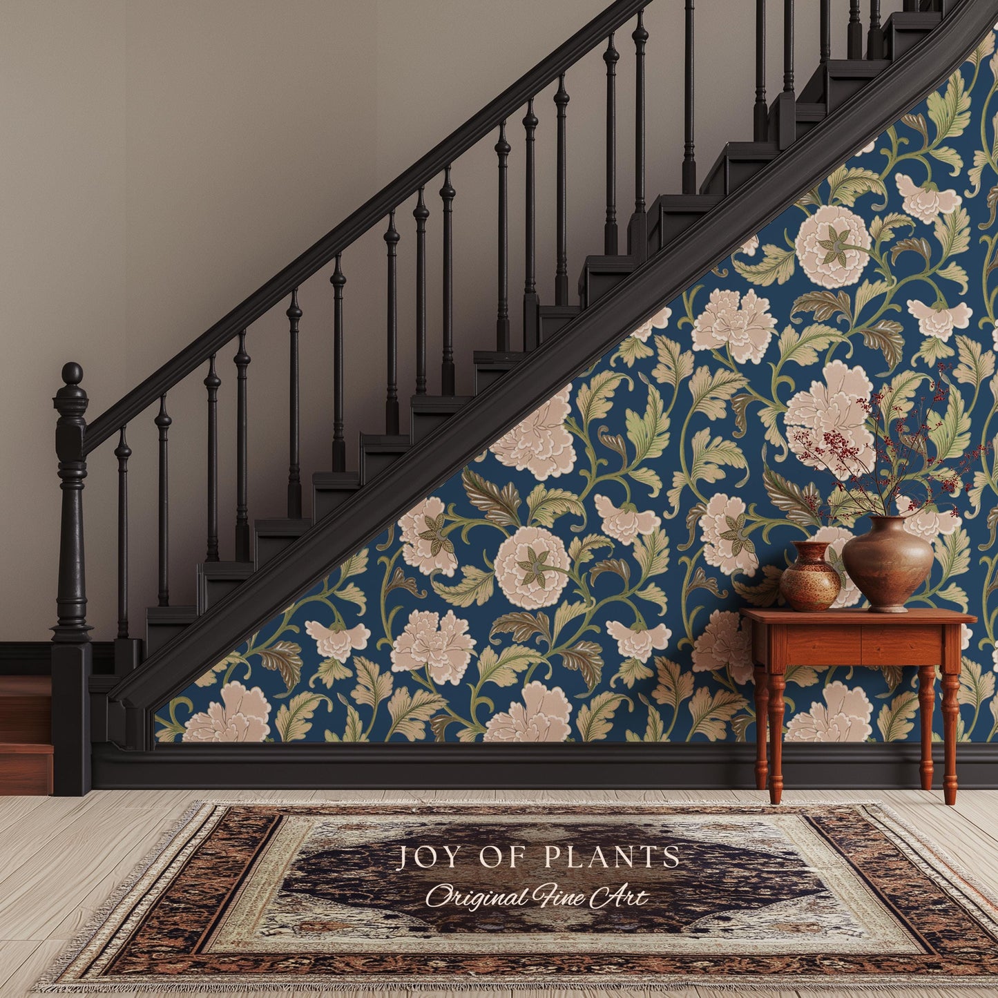 Refined Botanicals Bold Navy Wallpaper | Luxury Home Decor for Elegant Interiors Renter Friendly Accent Wall Heritage Inspired Statement Art