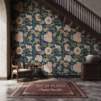 Refined Botanicals Bold Navy Wallpaper | Luxury Home Decor for Elegant Interiors Renter Friendly Accent Wall Heritage Inspired Statement Art