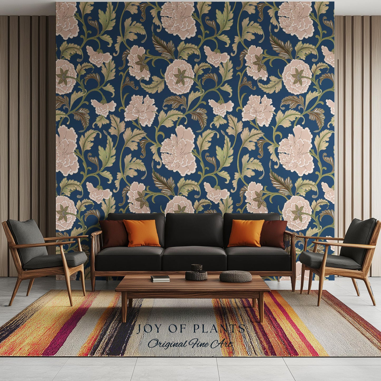 Refined Botanicals Bold Navy Wallpaper | Luxury Home Decor for Elegant Interiors Renter Friendly Accent Wall Heritage Inspired Statement Art