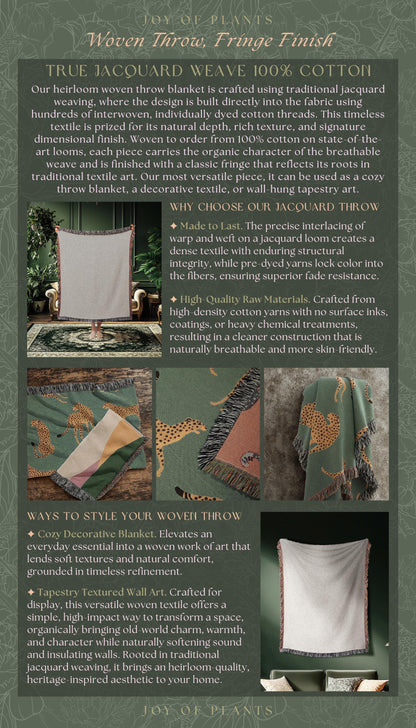 Old World Tropical Valley Woven Tapestry | Green Conservatory Naturalist Throw Blanket Verdure Landscape Victorian Botanical Classical Art