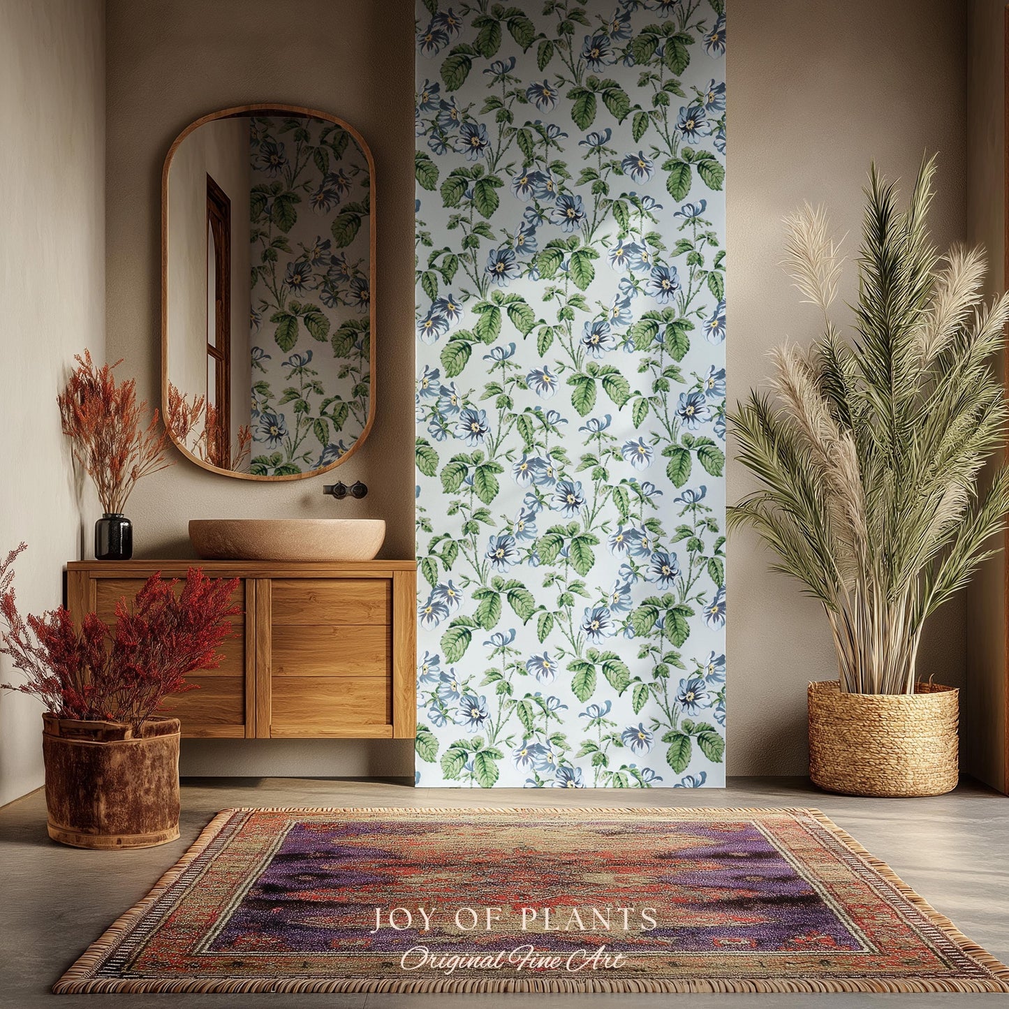 Soft Blue Wildflower Pattern Wallpaper | English Garden Pastel Bathroom Peel and Stick Accent Wall Vintage Inspired Botanical Cottage