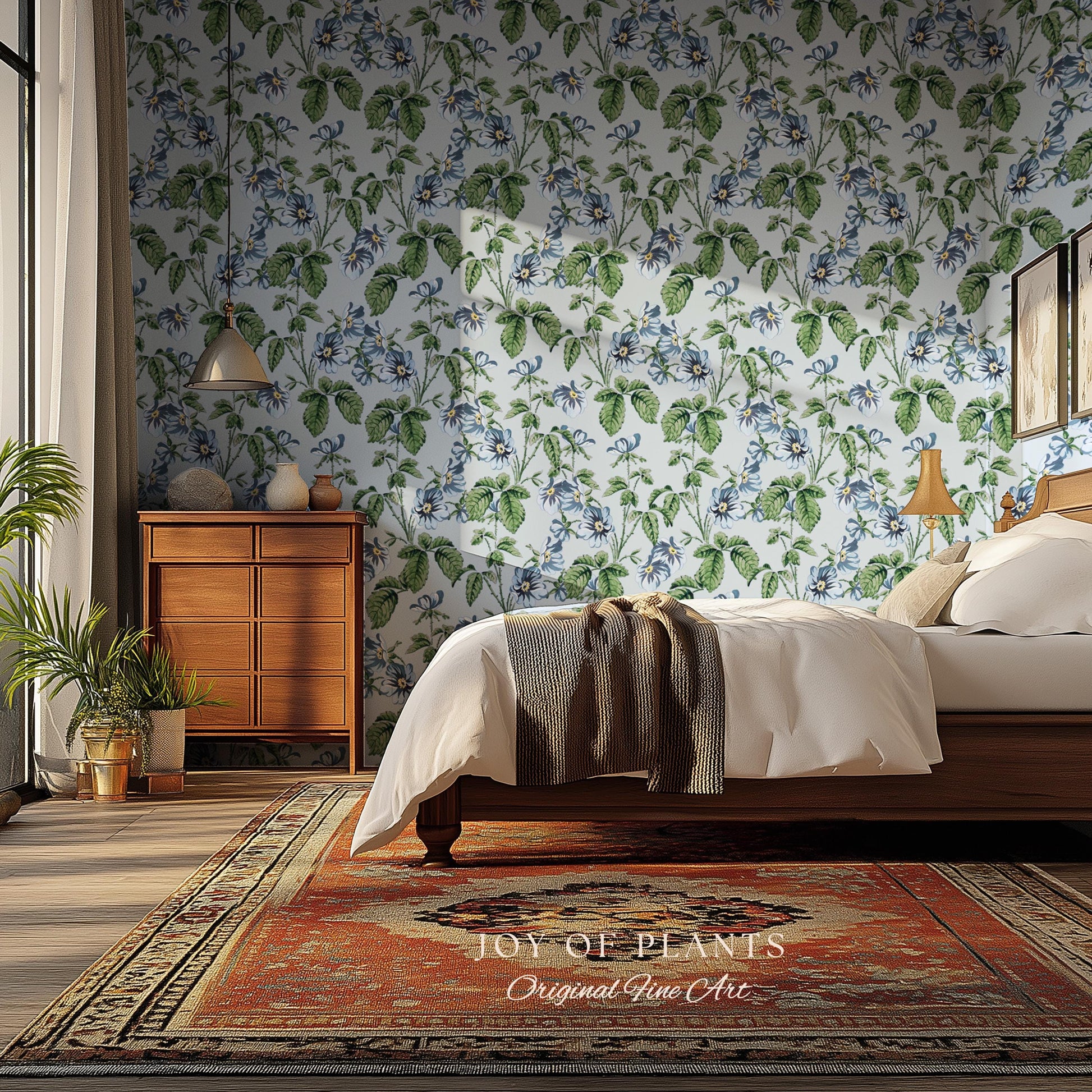 Soft Blue Wildflower Pattern Wallpaper | English Garden Pastel Bathroom Peel and Stick Accent Wall Vintage Inspired Botanical Cottage