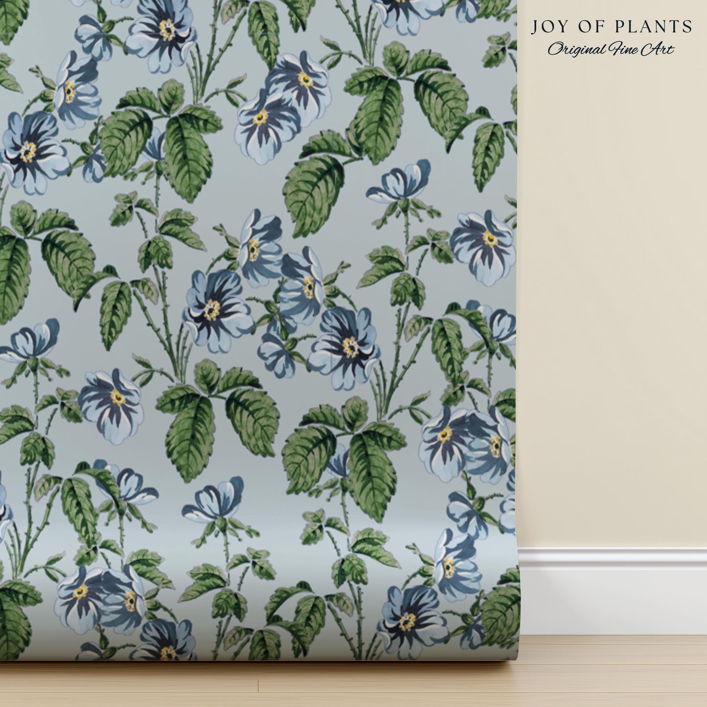 Soft Blue Wildflower Pattern Wallpaper | English Garden Pastel Bathroom Peel and Stick Accent Wall Vintage Inspired Botanical Cottage