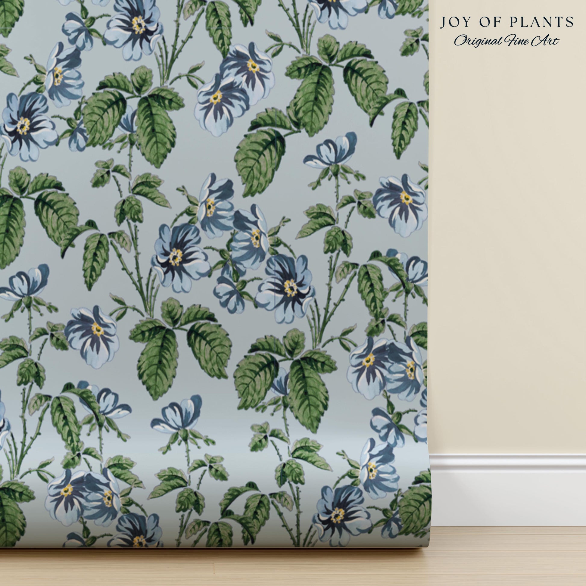 Soft Blue Wildflower Pattern Wallpaper | English Garden Pastel Bathroom Peel and Stick Accent Wall Vintage Inspired Botanical Cottage