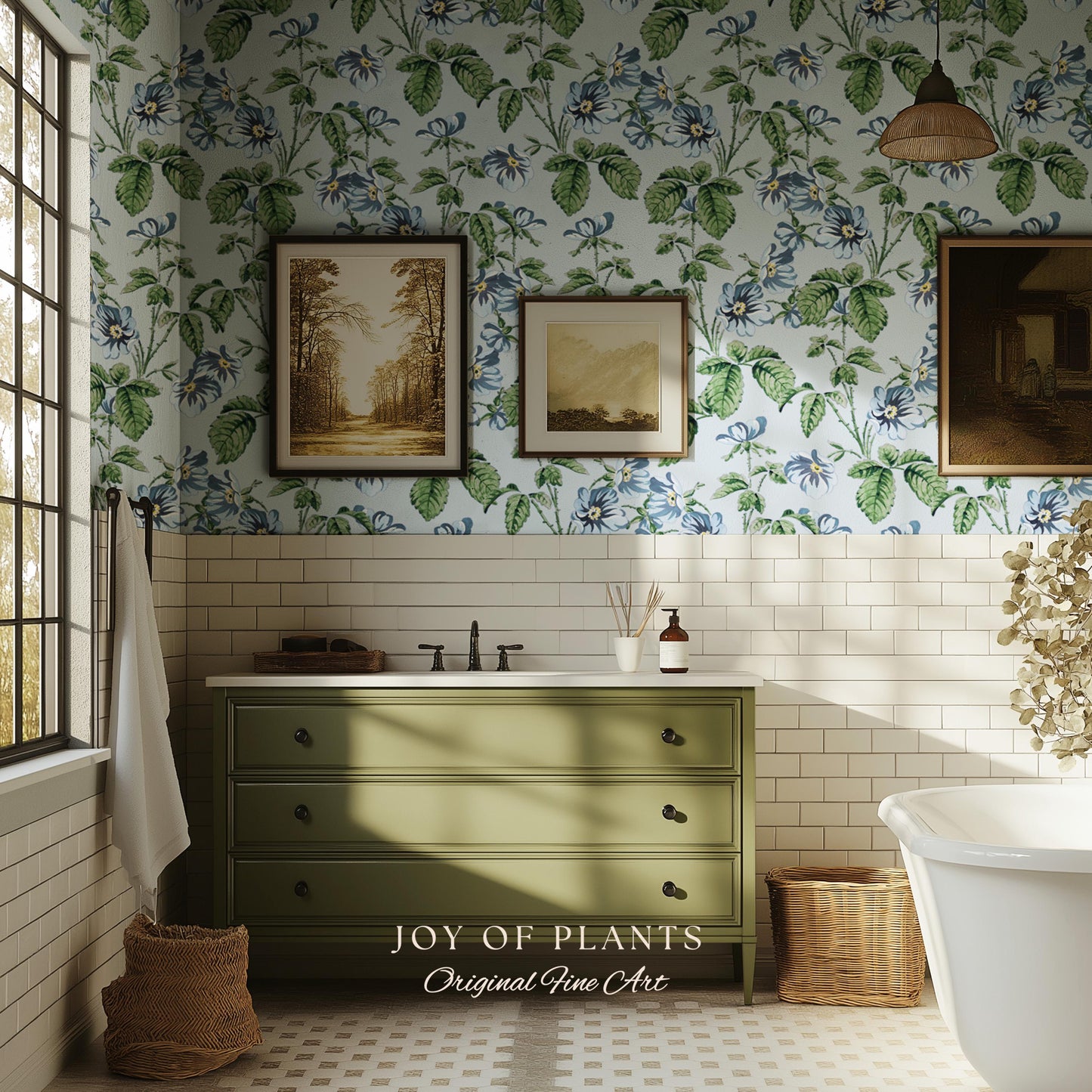 Soft Blue Wildflower Pattern Wallpaper | English Garden Pastel Bathroom Peel and Stick Accent Wall Vintage Inspired Botanical Cottage