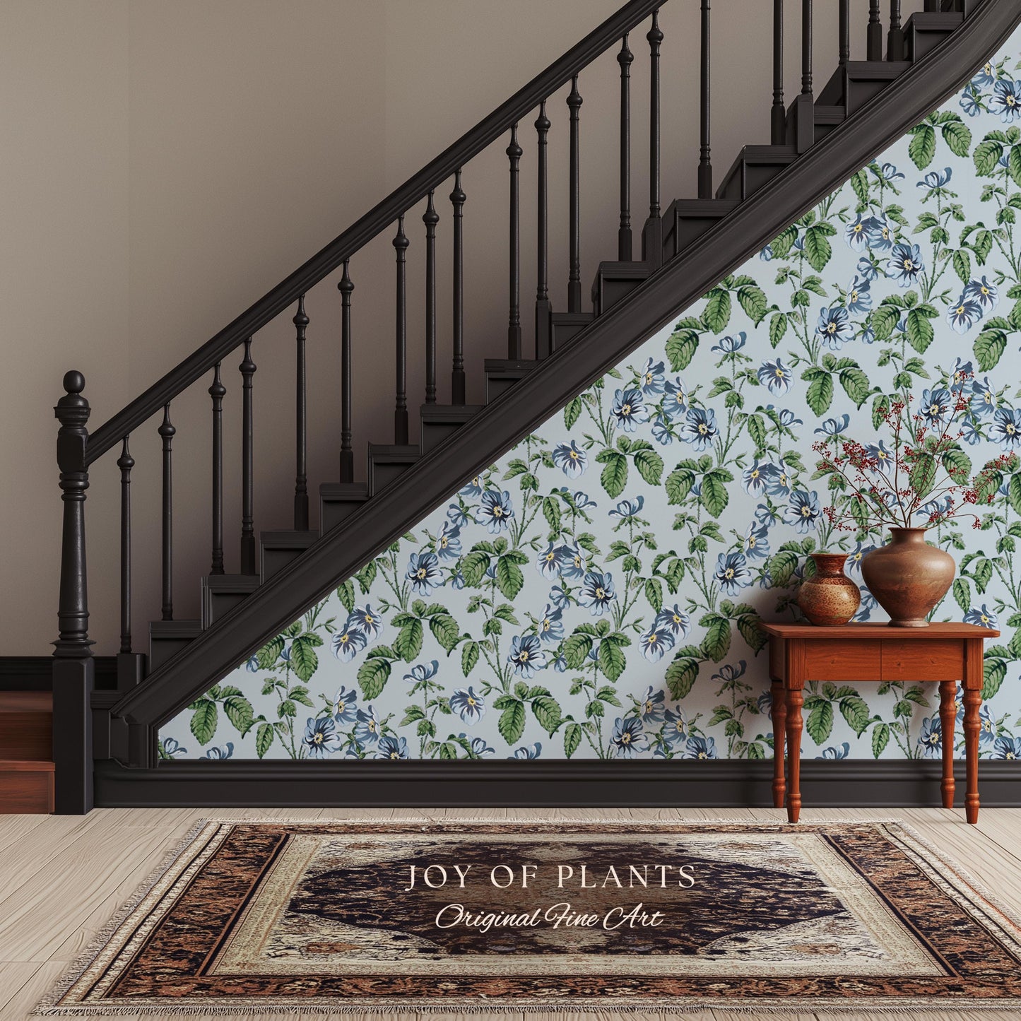 Soft Blue Wildflower Pattern Wallpaper | English Garden Pastel Bathroom Peel and Stick Accent Wall Vintage Inspired Botanical Cottage