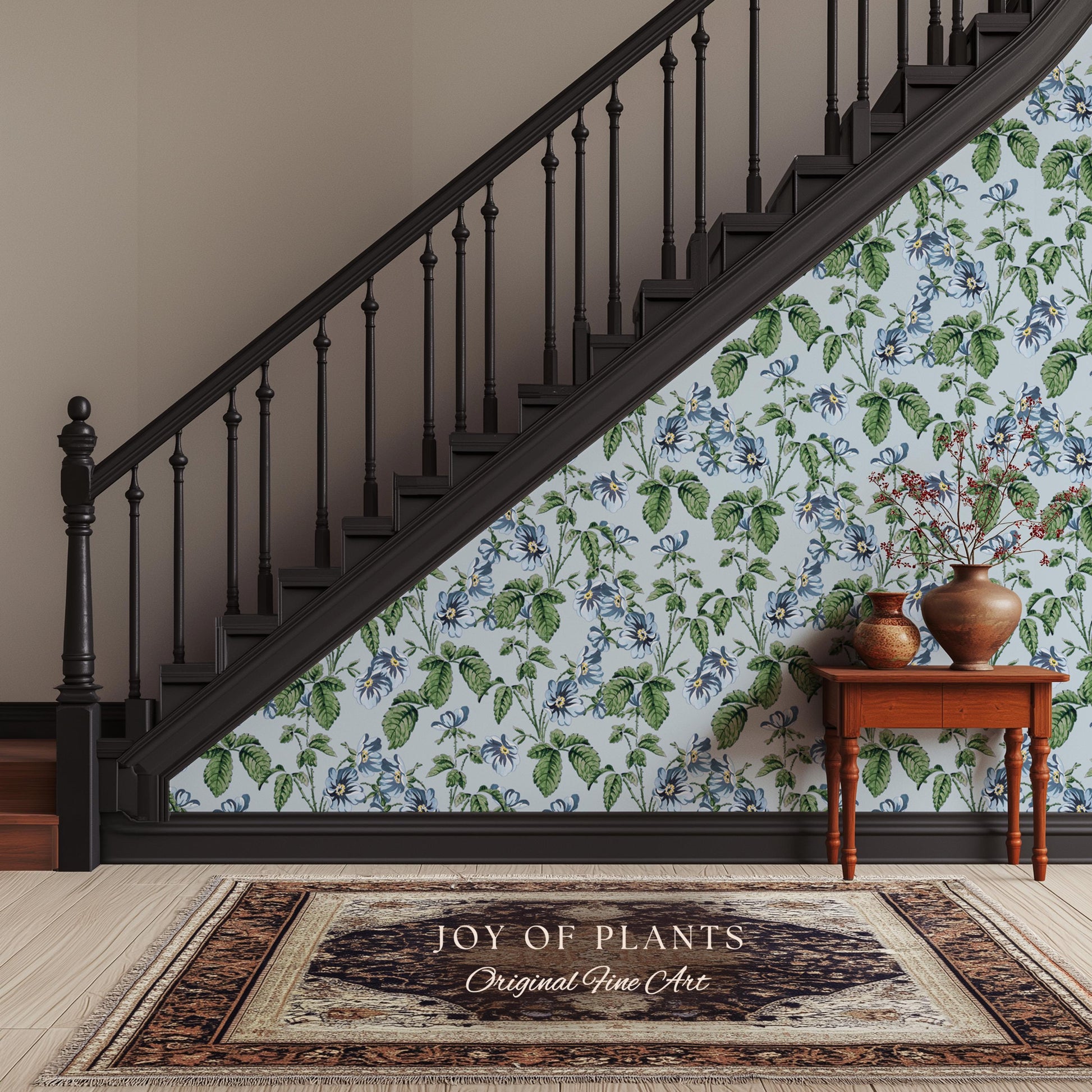 Soft Blue Wildflower Pattern Wallpaper | English Garden Pastel Bathroom Peel and Stick Accent Wall Vintage Inspired Botanical Cottage