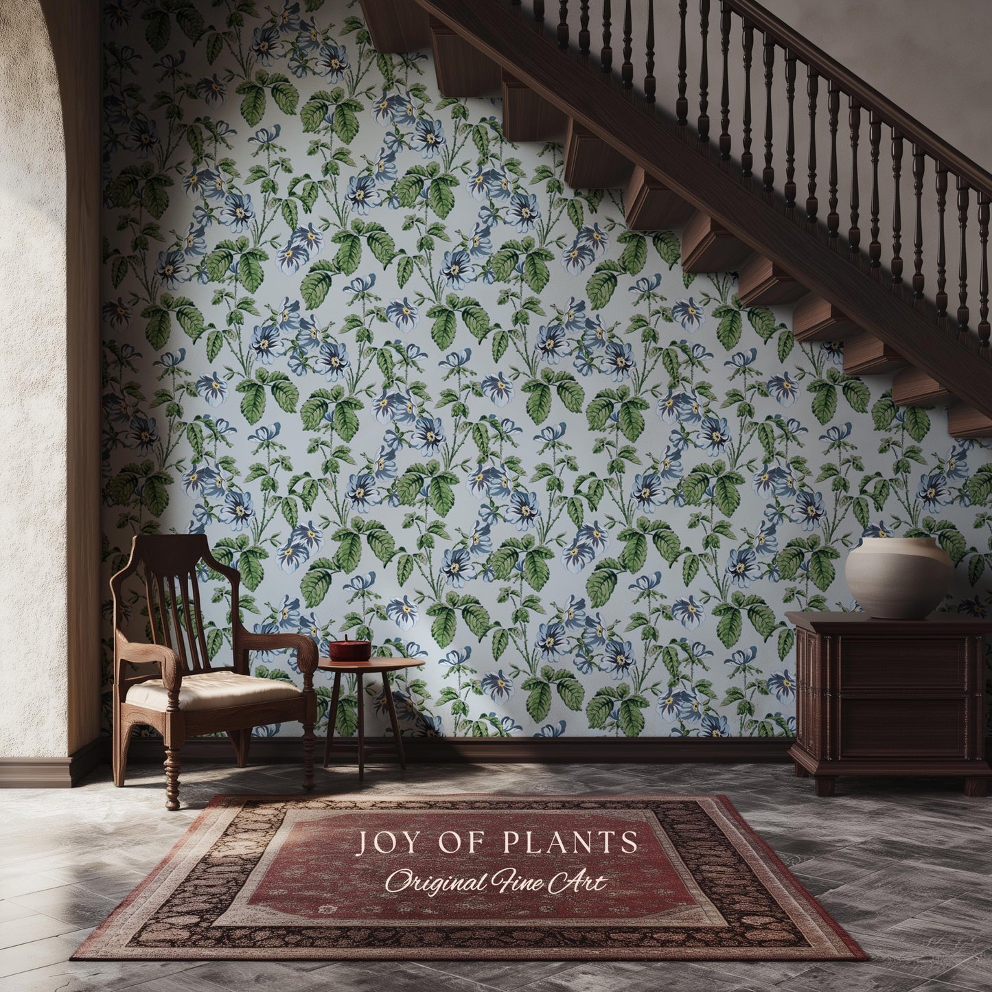 Soft Blue Wildflower Pattern Wallpaper | English Garden Pastel Bathroom Peel and Stick Accent Wall Vintage Inspired Botanical Cottage
