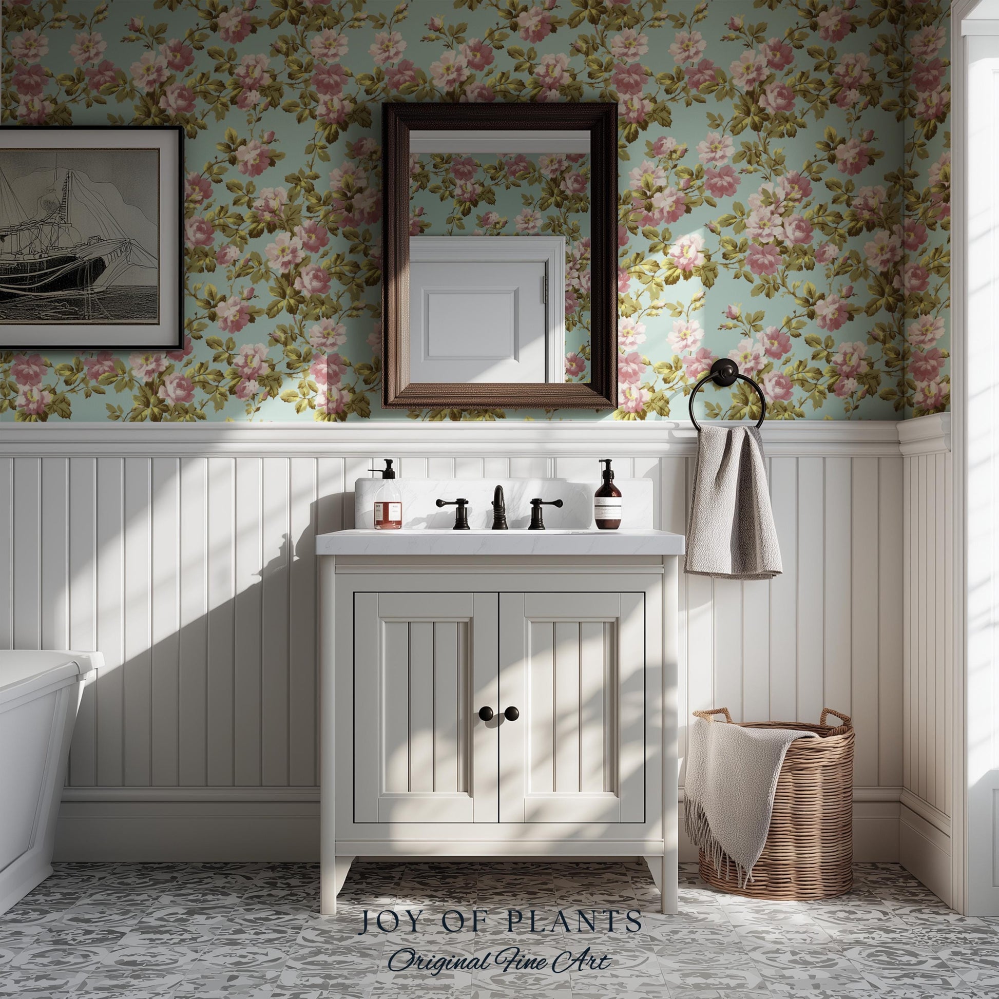 Victorian Rose Cottage Wallpaper | French Country Floral Feminine Wall Art Vintage Pastel Grandmillenial Renter Friendly Nostalgic Interior