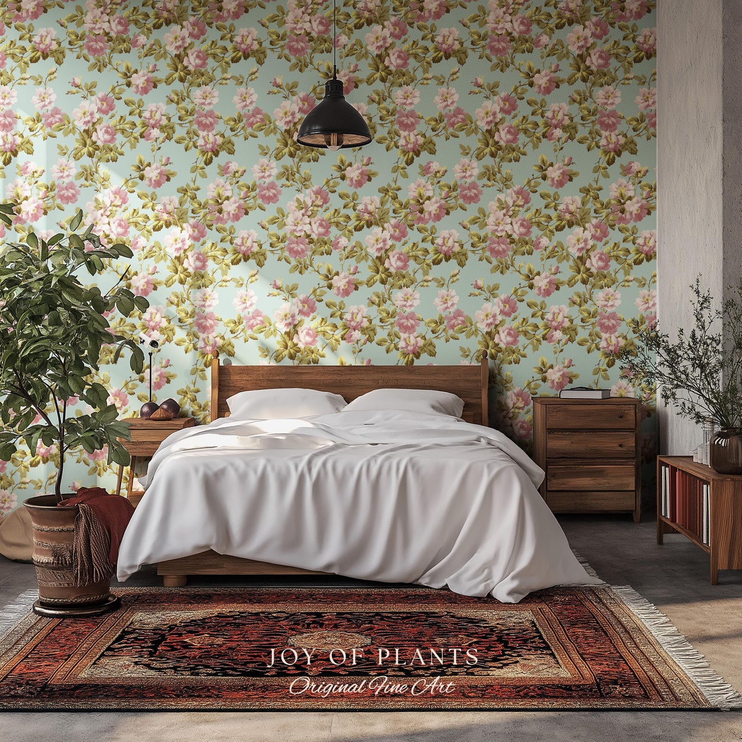 Victorian Rose Cottage Wallpaper | French Country Floral Feminine Wall Art Vintage Pastel Grandmillenial Renter Friendly Nostalgic Interior