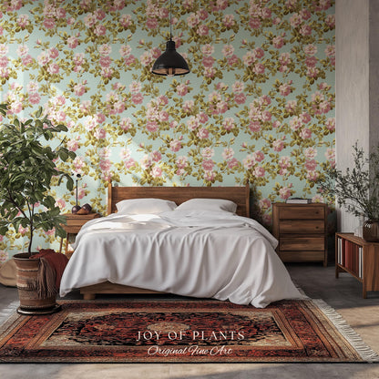 Victorian Rose Cottage Wallpaper | French Country Floral Feminine Wall Art Vintage Pastel Grandmillenial Renter Friendly Nostalgic Interior