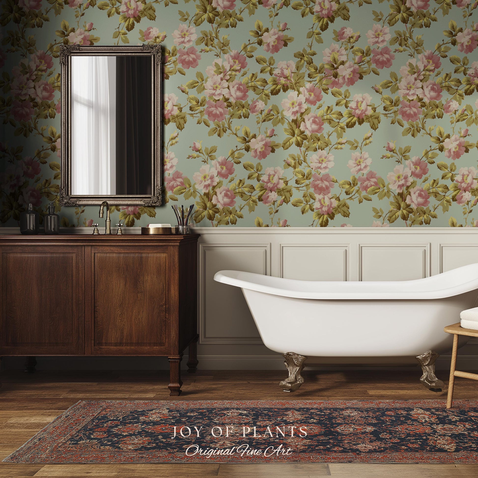 Victorian Rose Cottage Wallpaper | French Country Floral Feminine Wall Art Vintage Pastel Grandmillenial Renter Friendly Nostalgic Interior
