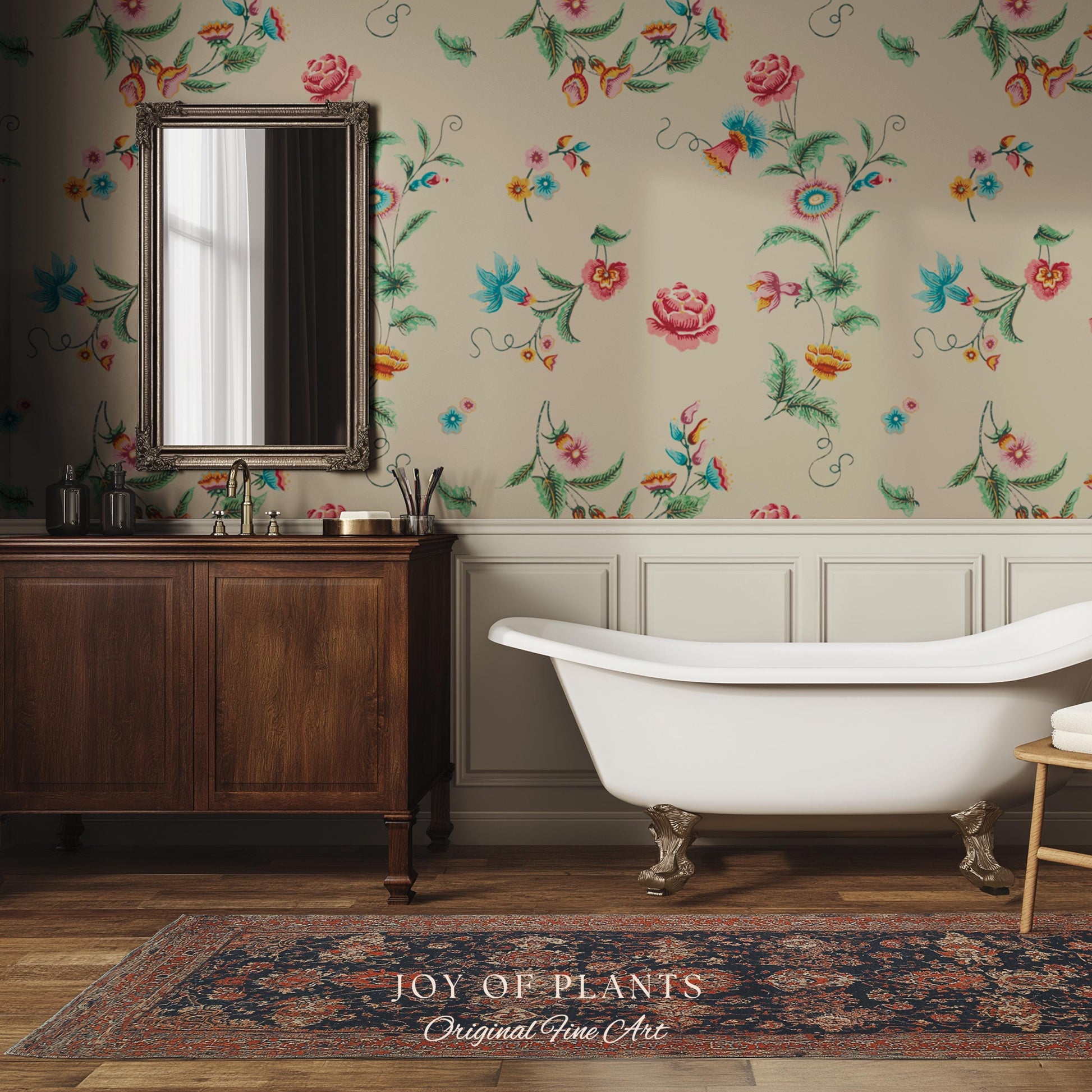 Playful French Eclectic Wallpaper | Maximalist Chinoiserie Peel and Stick Home Decor Grandmillenial Whimsical Dopamine Decor Renter Friendly