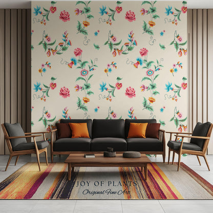 Playful French Eclectic Wallpaper | Maximalist Chinoiserie Peel and Stick Home Decor Grandmillenial Whimsical Dopamine Decor Renter Friendly