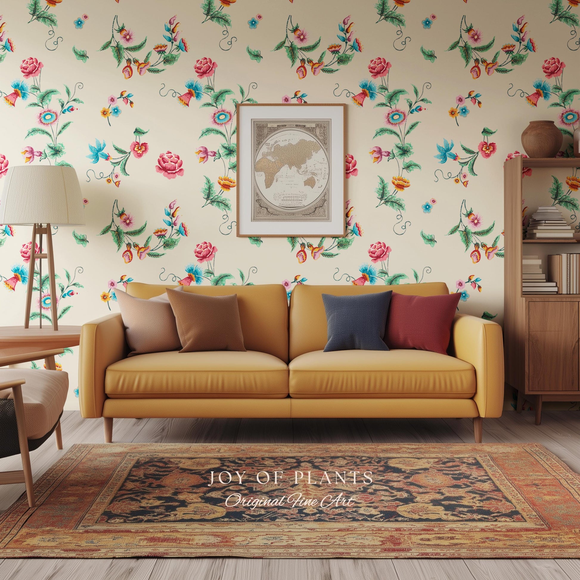 Playful French Eclectic Wallpaper | Maximalist Chinoiserie Peel and Stick Home Decor Grandmillenial Whimsical Dopamine Decor Renter Friendly