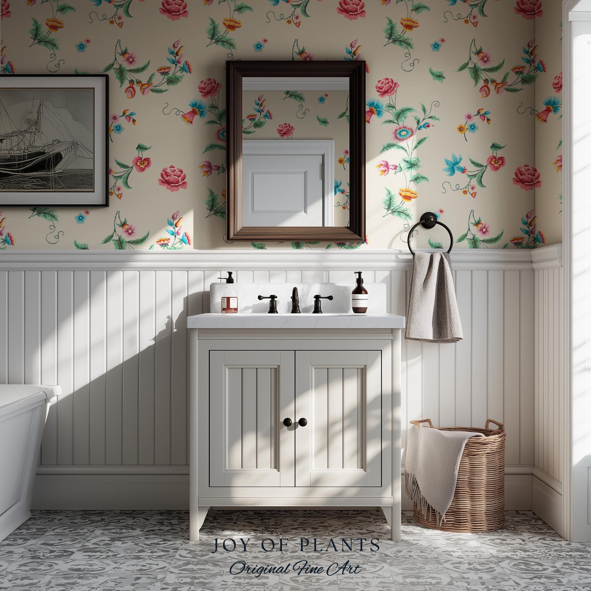 Playful French Eclectic Wallpaper | Maximalist Chinoiserie Peel and Stick Home Decor Grandmillenial Whimsical Dopamine Decor Renter Friendly