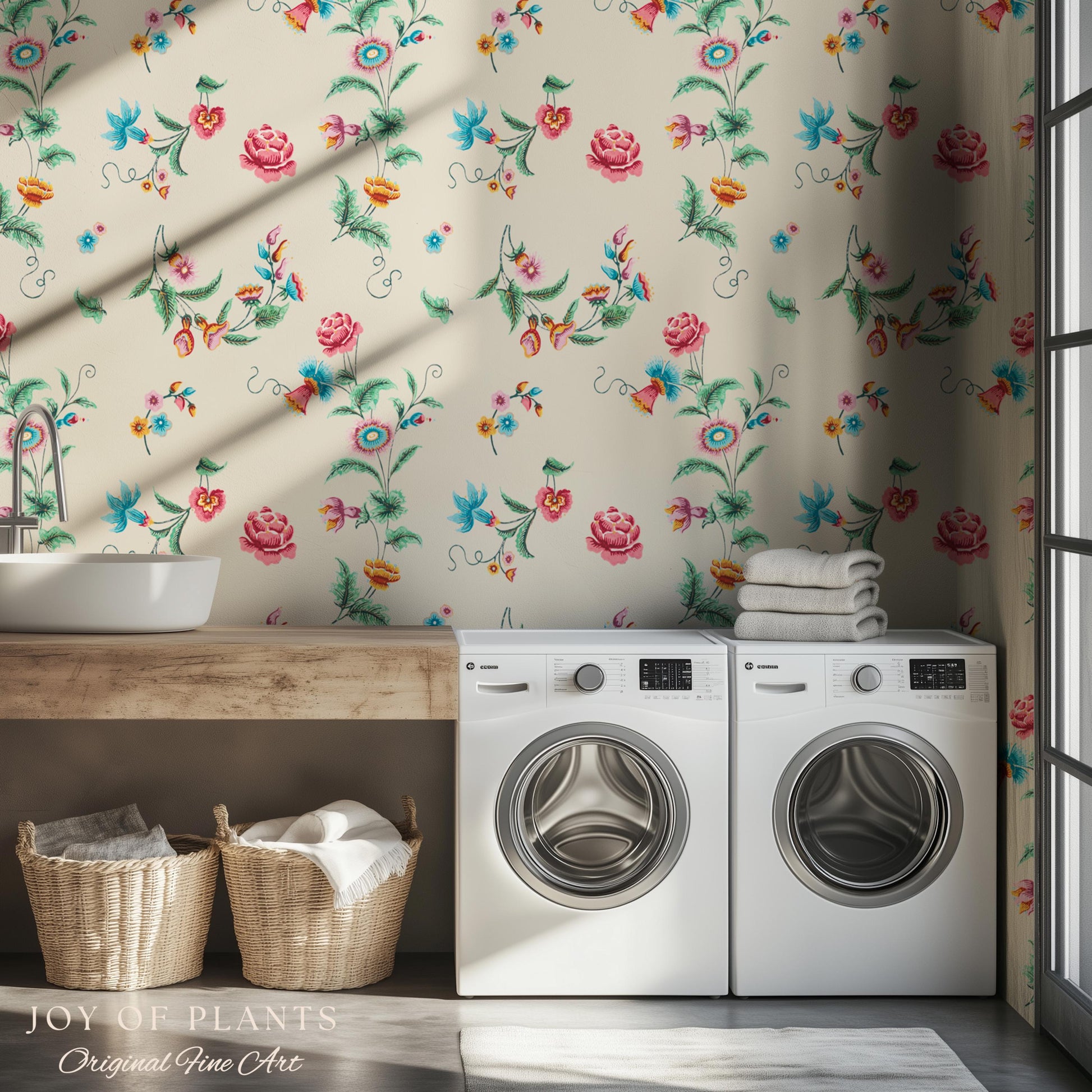 Playful French Eclectic Wallpaper | Maximalist Chinoiserie Peel and Stick Home Decor Grandmillenial Whimsical Dopamine Decor Renter Friendly