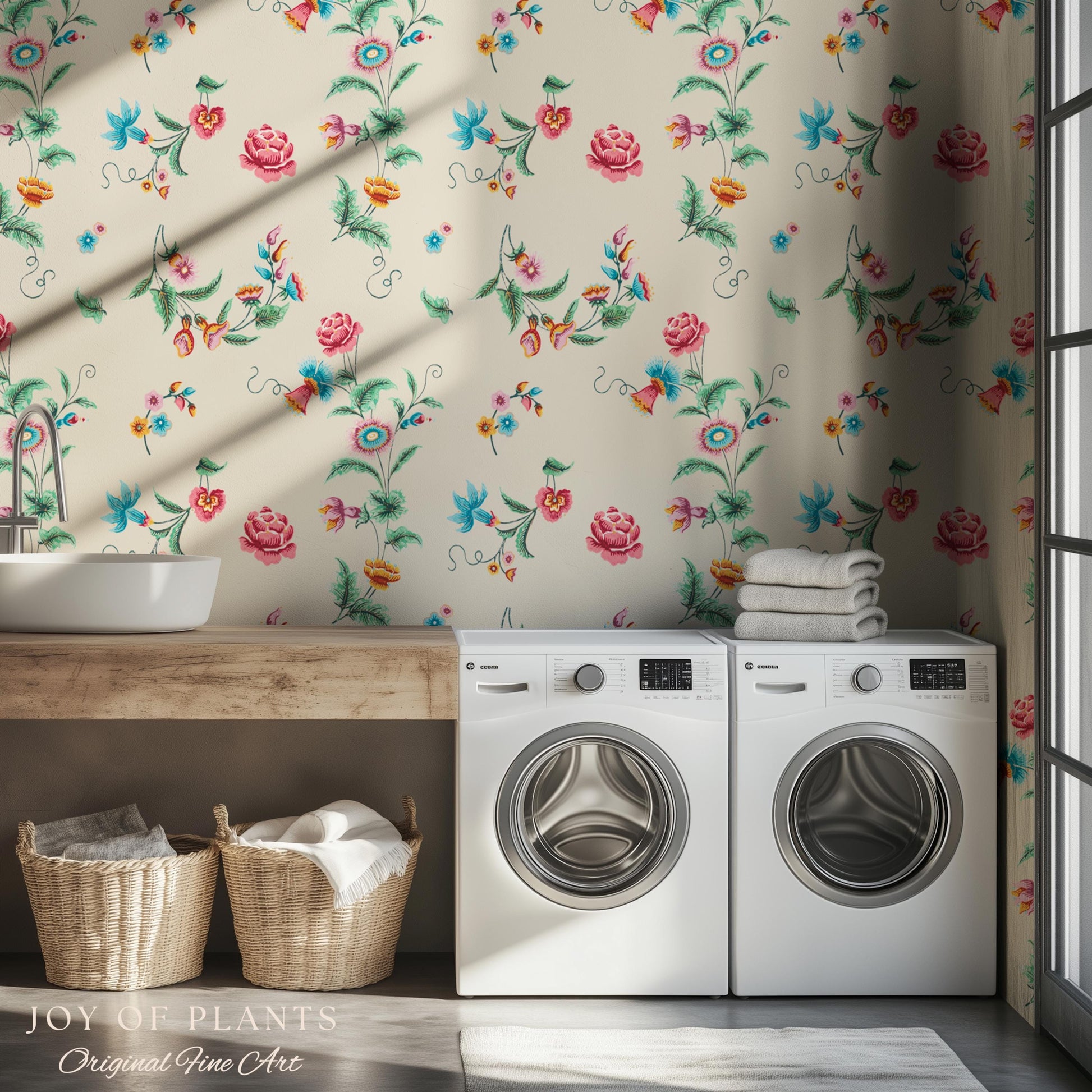 Playful French Eclectic Wallpaper | Maximalist Chinoiserie Peel and Stick Home Decor Grandmillenial Whimsical Dopamine Decor Renter Friendly