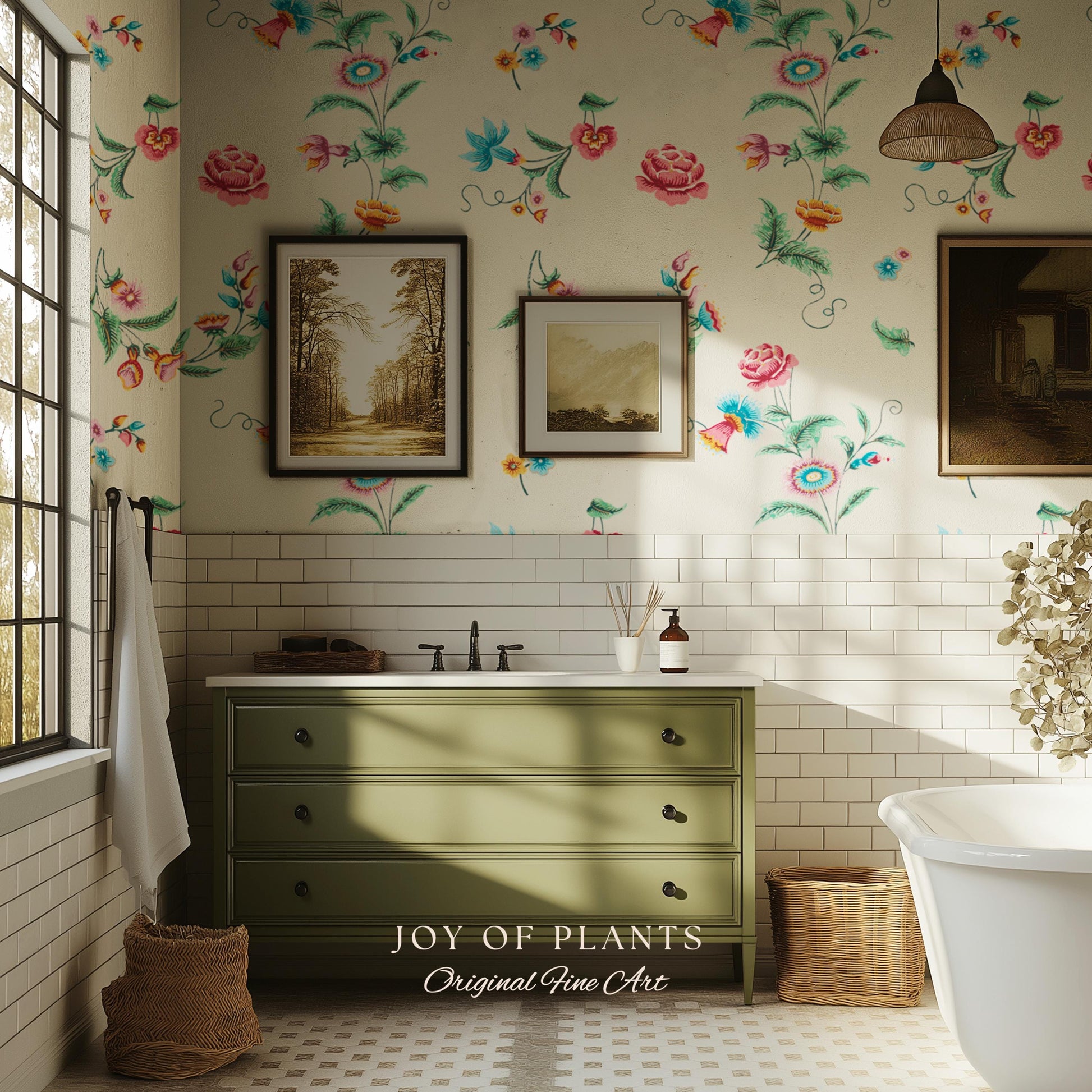 Playful French Eclectic Wallpaper | Maximalist Chinoiserie Peel and Stick Home Decor Grandmillenial Whimsical Dopamine Decor Renter Friendly