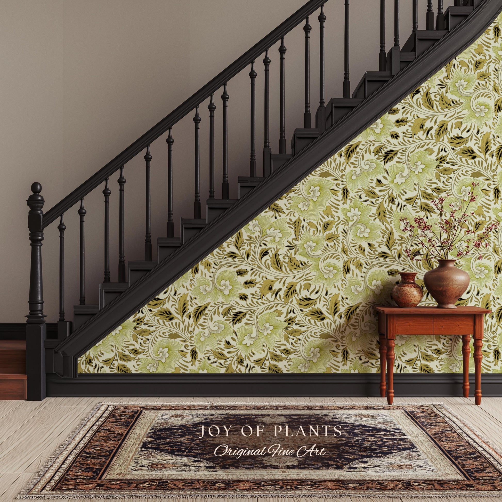 Timeless Olive Green Wallpaper | Refined Cottage Decor Botanical Revival William Morris Peel and Stick Heritage Home Renter Friendly Revival