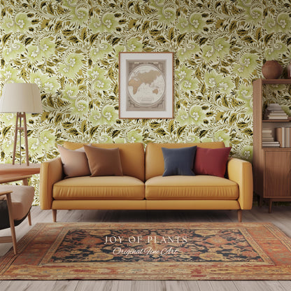 Timeless Olive Green Wallpaper | Refined Cottage Decor Botanical Revival William Morris Peel and Stick Heritage Home Renter Friendly Revival