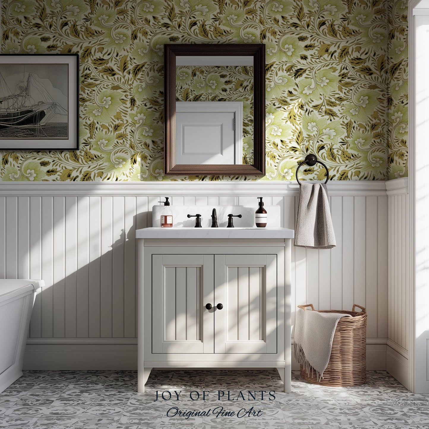 Timeless Olive Green Wallpaper | Refined Cottage Decor Botanical Revival William Morris Peel and Stick Heritage Home Renter Friendly Revival