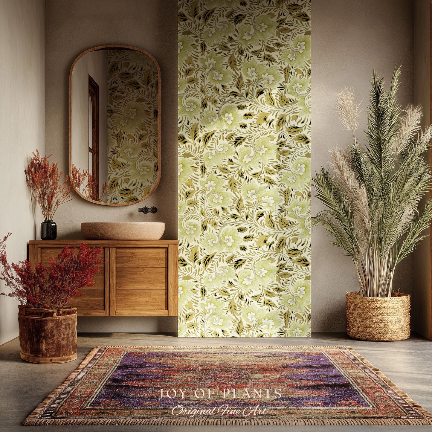 Timeless Olive Green Wallpaper | Refined Cottage Decor Botanical Revival William Morris Peel and Stick Heritage Home Renter Friendly Revival