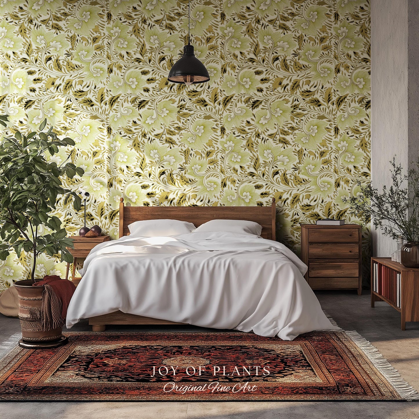 Timeless Olive Green Wallpaper | Refined Cottage Decor Botanical Revival William Morris Peel and Stick Heritage Home Renter Friendly Revival