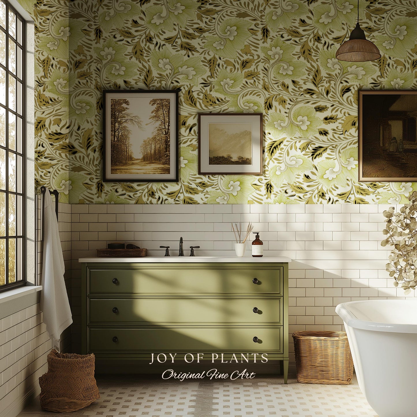 Timeless Olive Green Wallpaper | Refined Cottage Decor Botanical Revival William Morris Peel and Stick Heritage Home Renter Friendly Revival