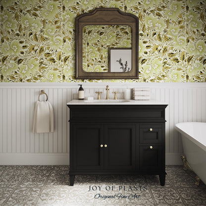 Timeless Olive Green Wallpaper | Refined Cottage Decor Botanical Revival William Morris Peel and Stick Heritage Home Renter Friendly Revival