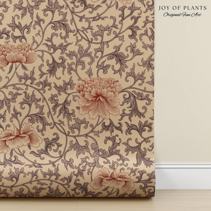 Blush Edwardian Revival Wallpaper | Elevated Pastel William Morris Feminine Maximalism Victorian Floral Peel and Stick Luxury Rococo