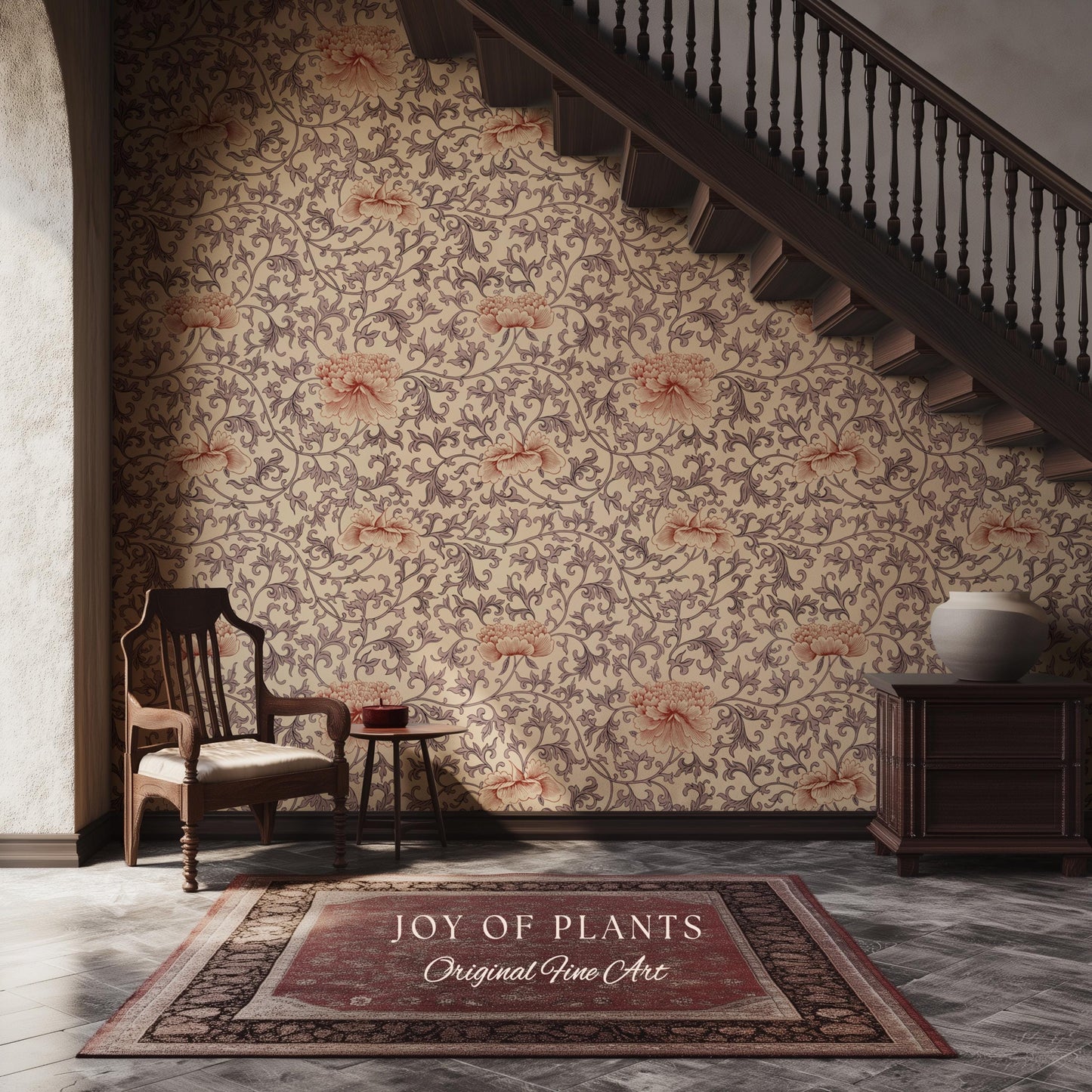 Blush Edwardian Revival Wallpaper | Elevated Pastel William Morris Feminine Maximalism Victorian Floral Peel and Stick Luxury Rococo