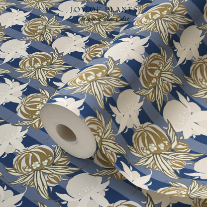 Art Deco Parisian Floral Wallpaper | Bold Boutique Flower Wall Art Cobalt Home Decor Muted Color Palette Renter Friendly Elegant Bedroom