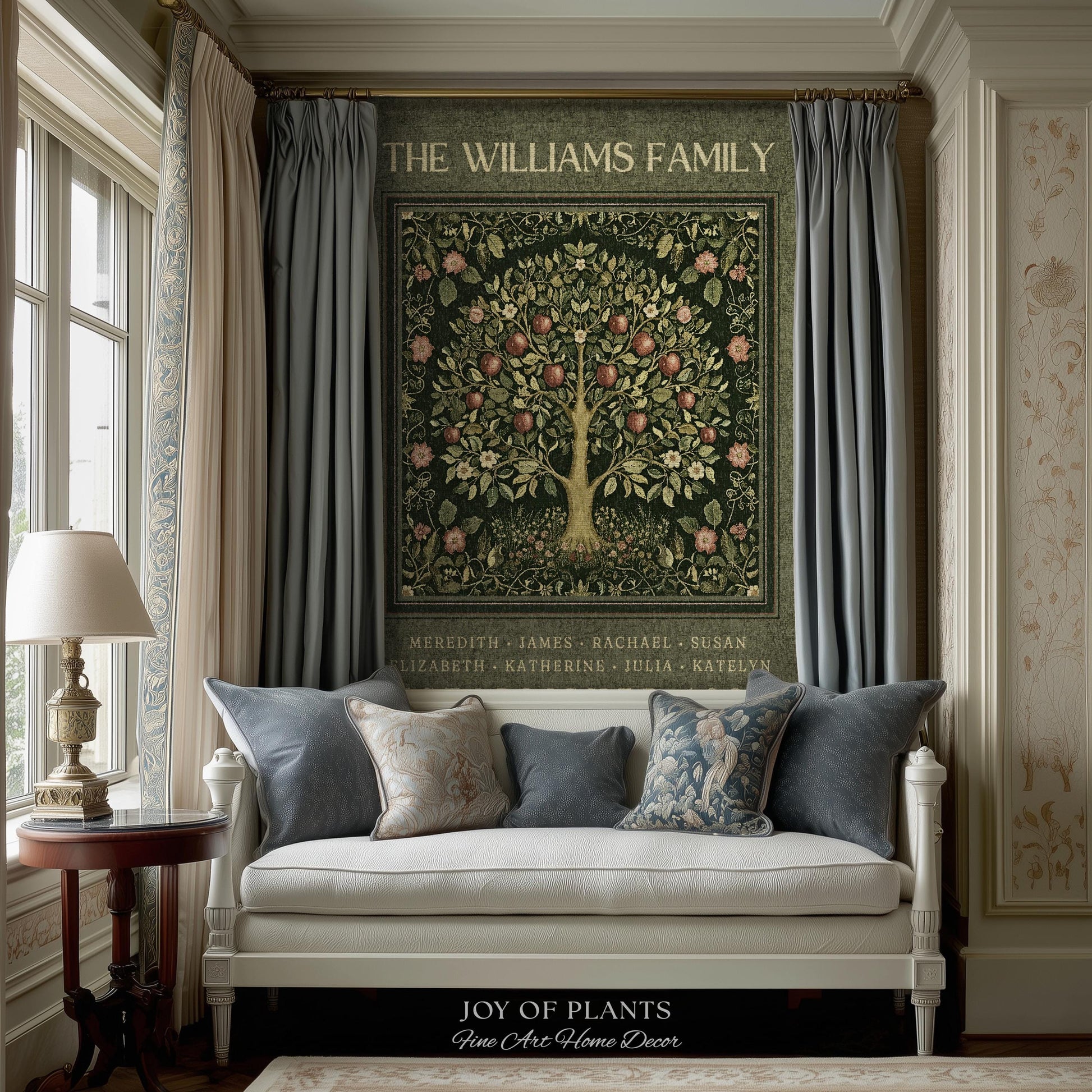 Deep Sage Green Family Tree Blanket Woven Art | Personalized Heritage Tapestry Custom Grandparent Gift Sentimental Last Name Gift from Kids