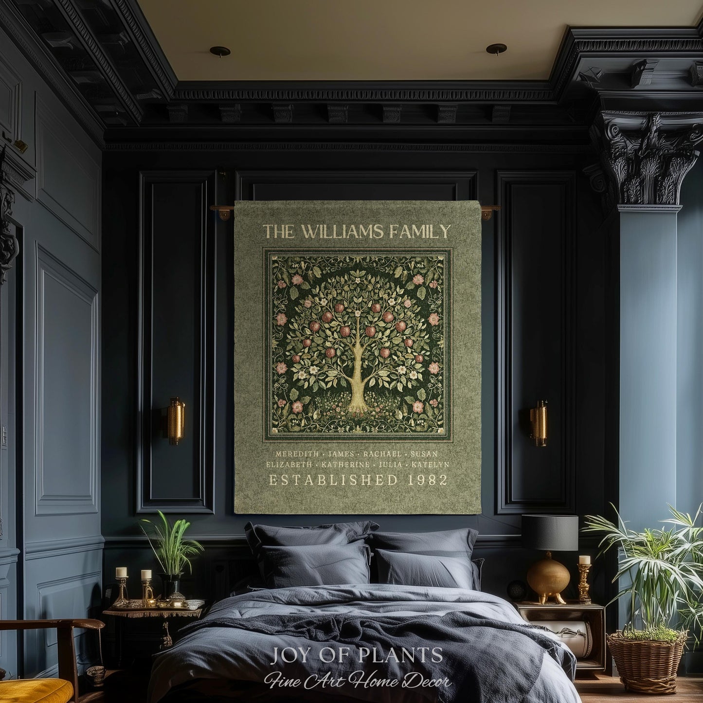 Deep Sage Green Family Tree Blanket Woven Art | Personalized Heritage Tapestry Custom Grandparent Gift Sentimental Last Name Gift from Kids