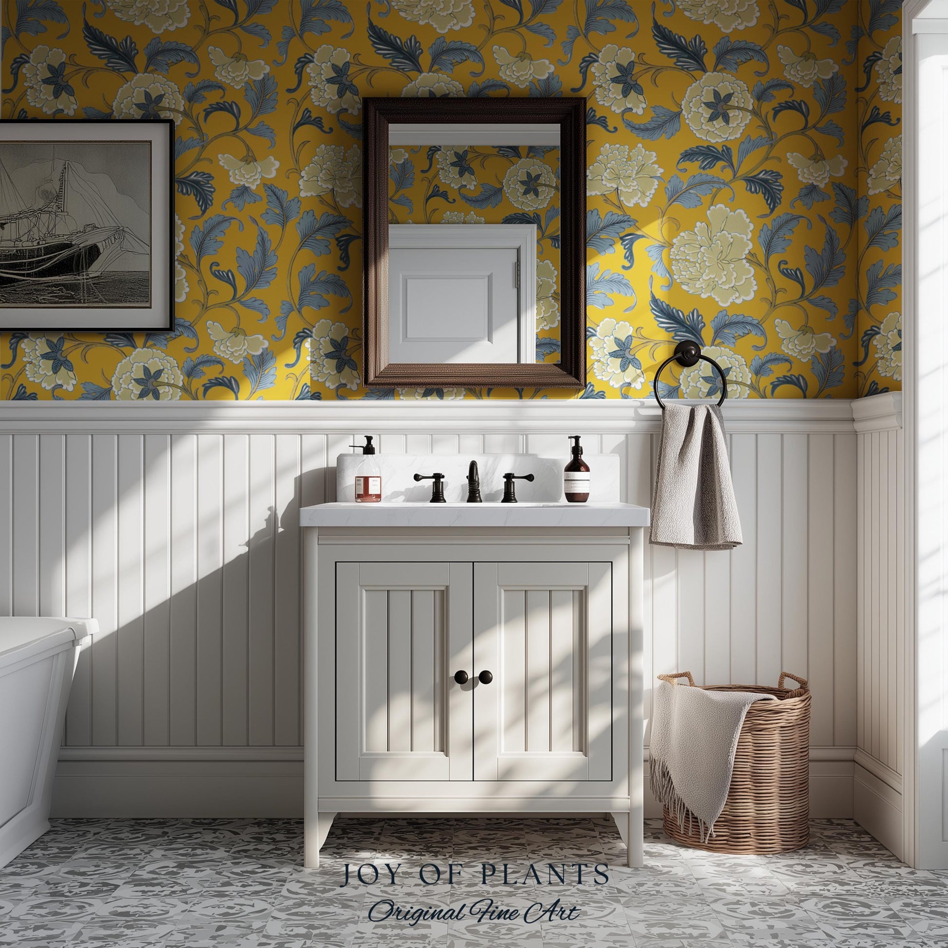 Formal European Damask Wallpaper | Rococo Chinoiserie French Florals Peony Wall Renter Friendly Peel & Stick Mustard Yellow Grandmillenial