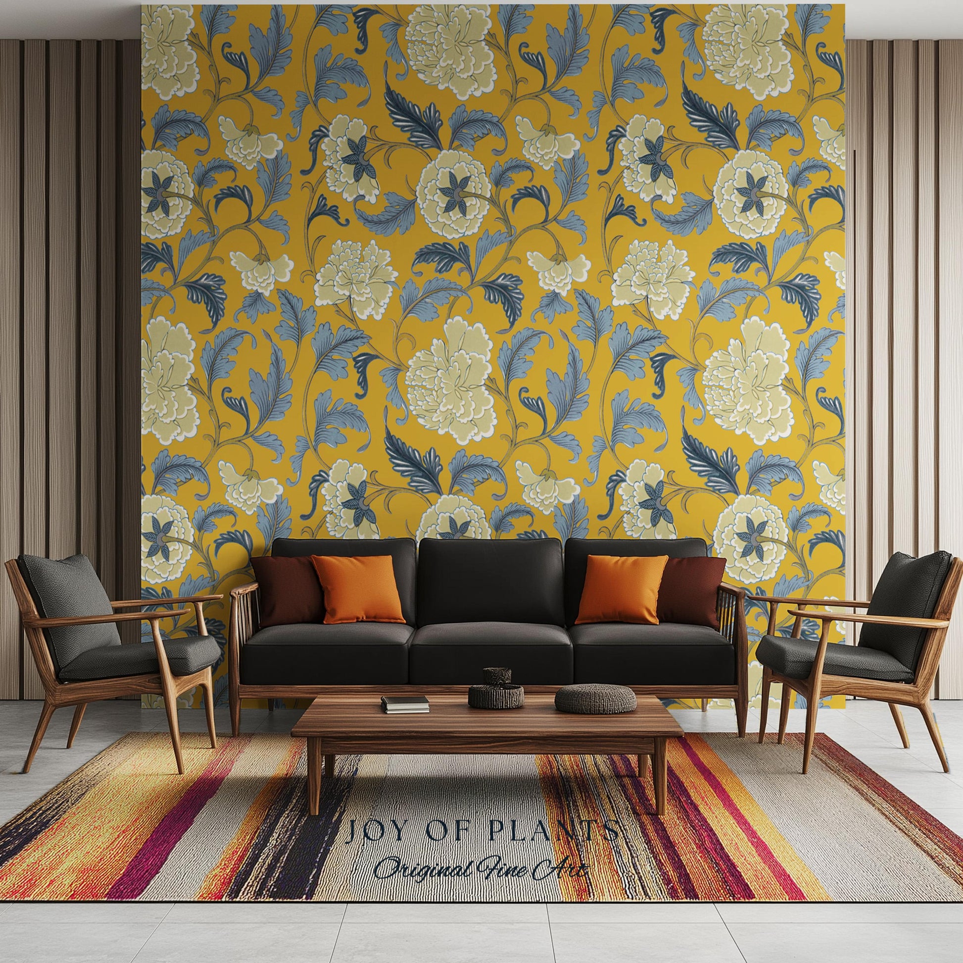 Formal European Damask Wallpaper | Rococo Chinoiserie French Florals Peony Wall Renter Friendly Peel & Stick Mustard Yellow Grandmillenial