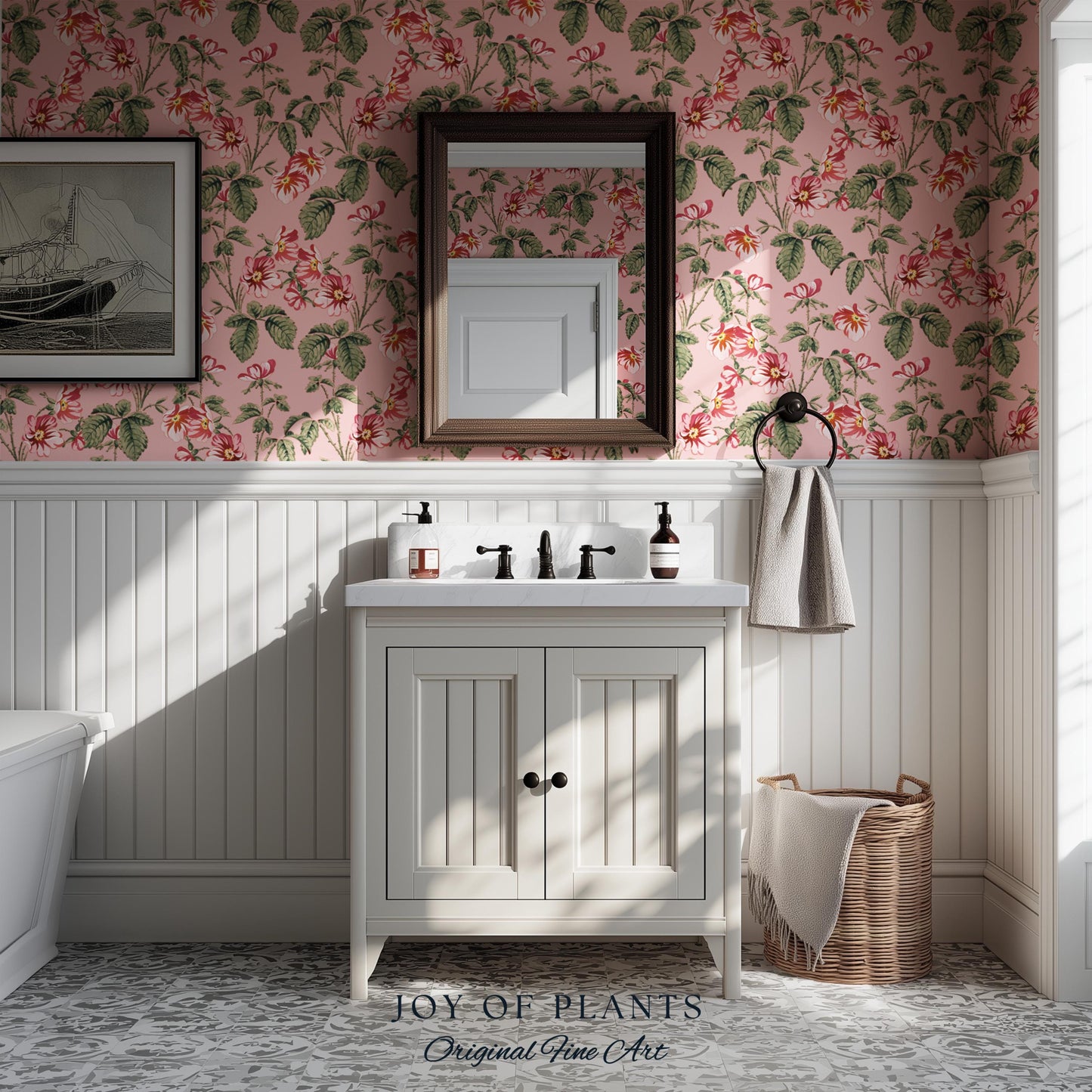 Soft Blush Pink Wallpaper | English Garden Heritage Print Vintage Cottage Renter Friendly Victorian Coquette Coral Botanical Heritage Print