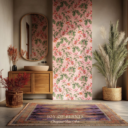 Soft Blush Pink Wallpaper | English Garden Heritage Print Vintage Cottage Renter Friendly Victorian Coquette Coral Botanical Heritage Print