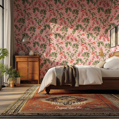 Soft Blush Pink Wallpaper | English Garden Heritage Print Vintage Cottage Renter Friendly Victorian Coquette Coral Botanical Heritage Print
