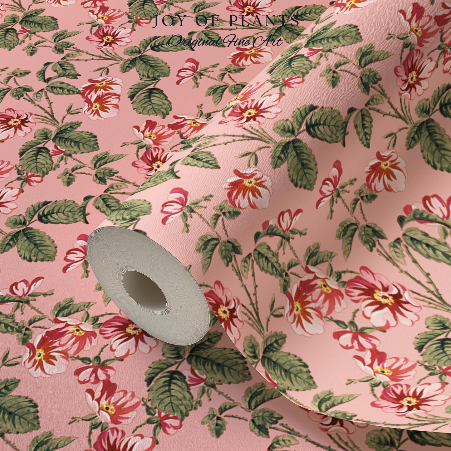Soft Blush Pink Wallpaper | English Garden Heritage Print Vintage Cottage Renter Friendly Victorian Coquette Coral Botanical Heritage Print