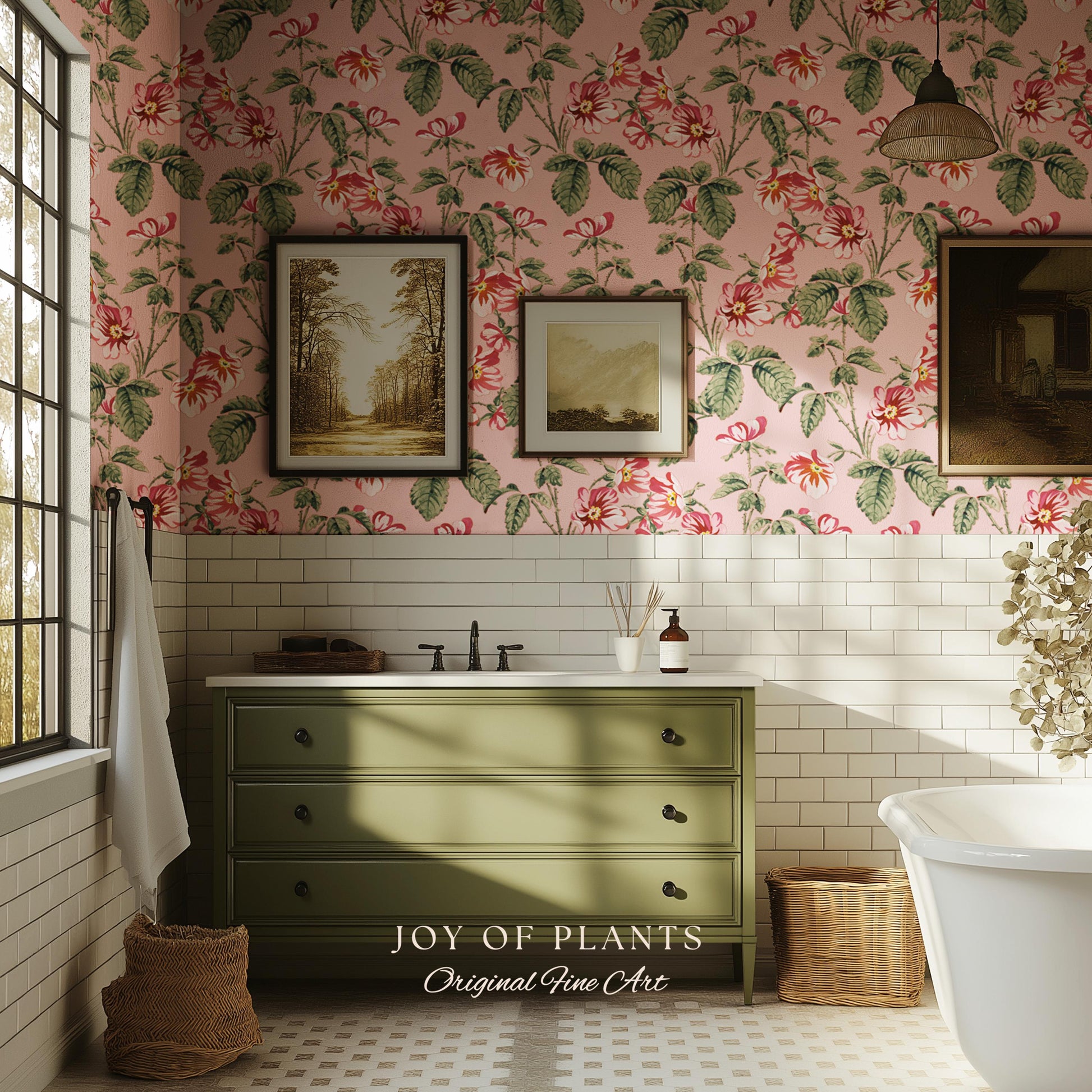 Soft Blush Pink Wallpaper | English Garden Heritage Print Vintage Cottage Renter Friendly Victorian Coquette Coral Botanical Heritage Print