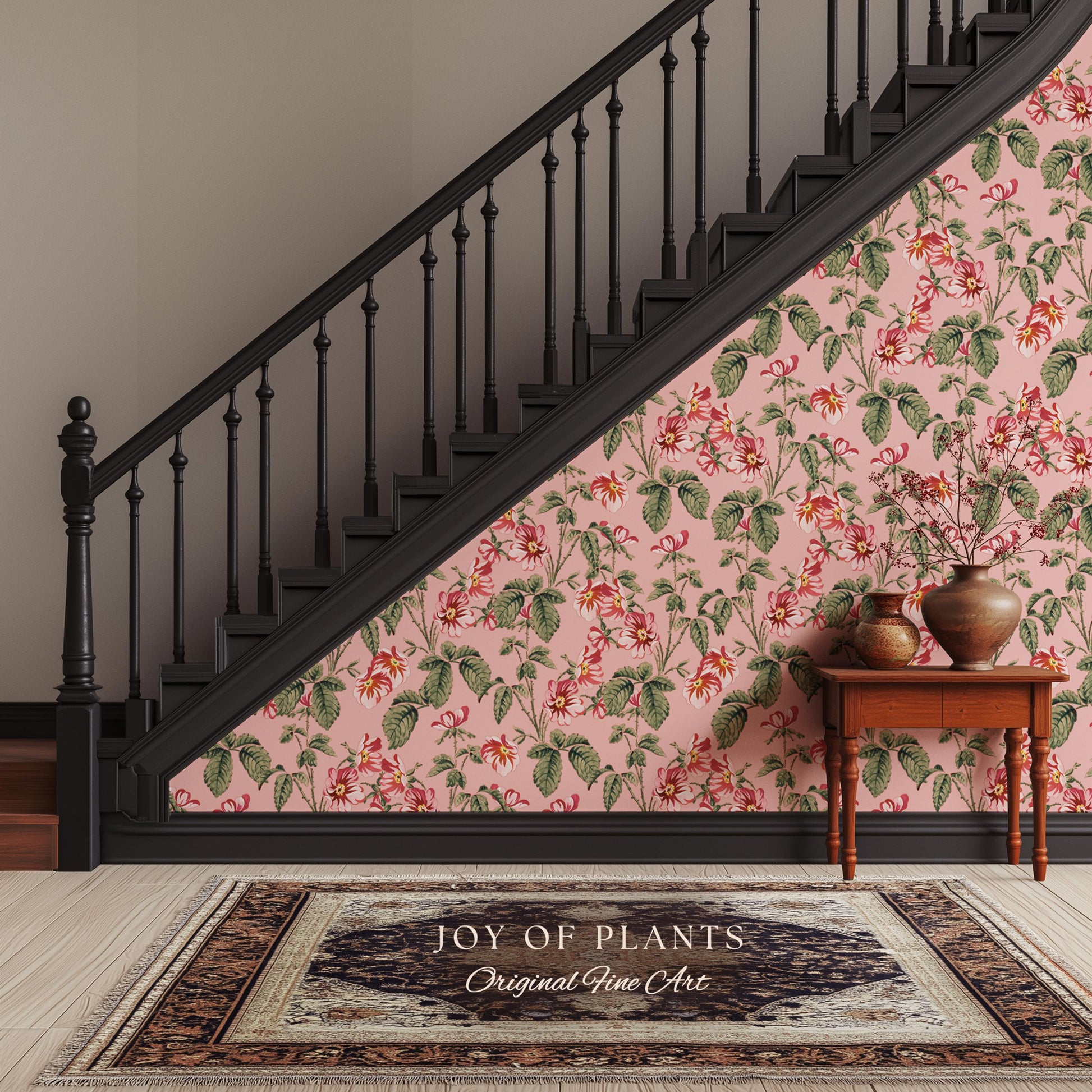 Soft Blush Pink Wallpaper | English Garden Heritage Print Vintage Cottage Renter Friendly Victorian Coquette Coral Botanical Heritage Print